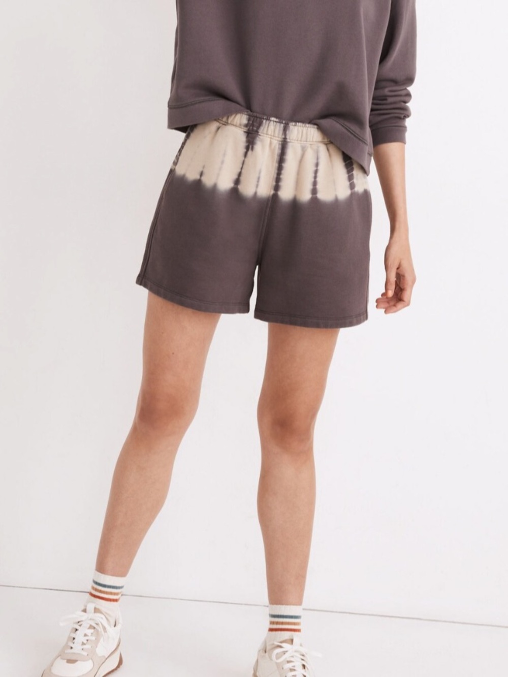Madewell Tie-Dye Cotton Sweat Shorts in Charcoal and Tan